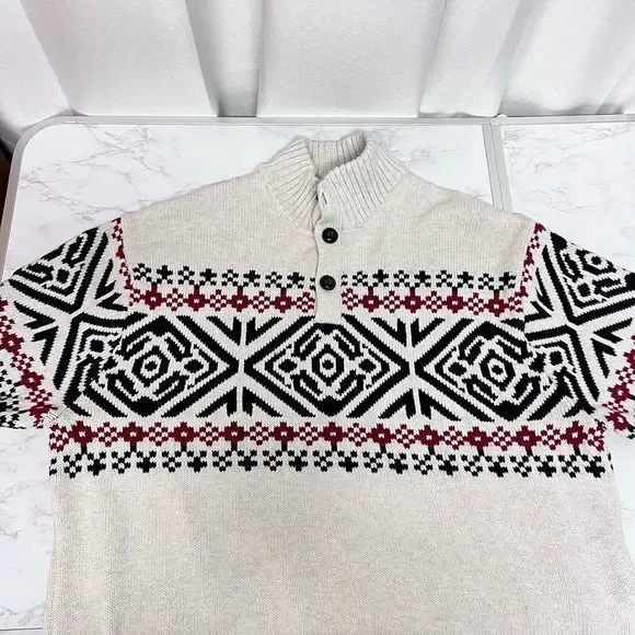 Chaps Fair Isle Nordic Cotton Pullover Mens XL Mock Neck Sweater Apres Chalet - Picture 10 of 16